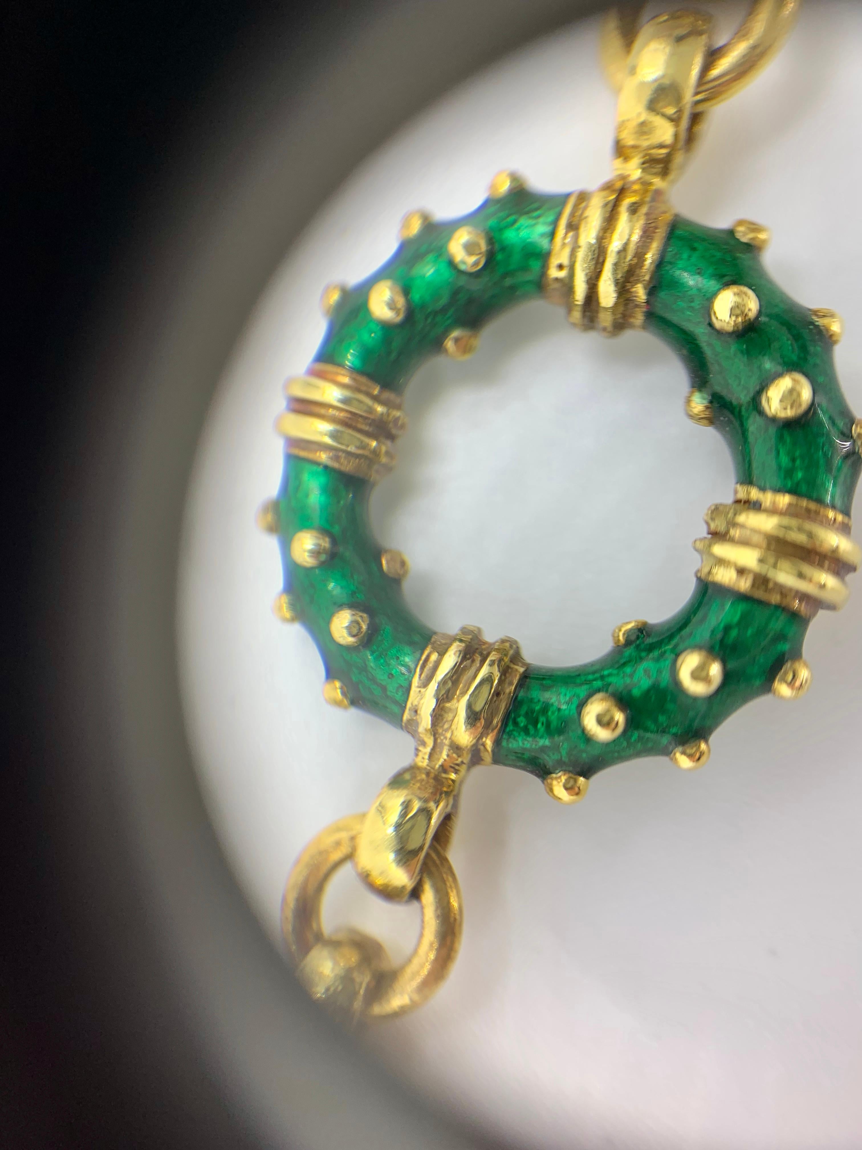 Hidalgo 18 Karat Green Enamel Circle Linked Bracelet For Sale 2