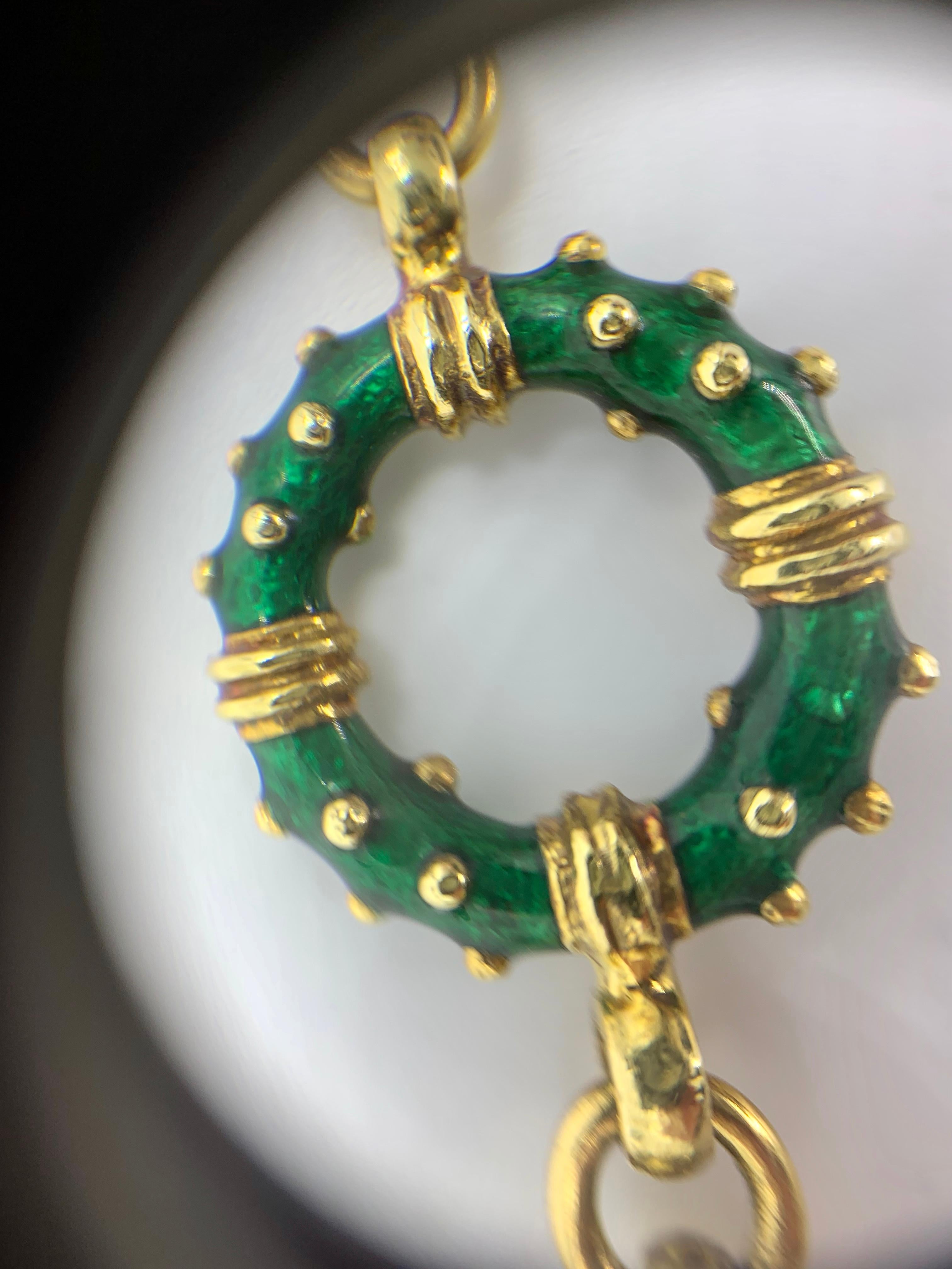 Hidalgo 18 Karat Green Enamel Circle Linked Bracelet For Sale 3