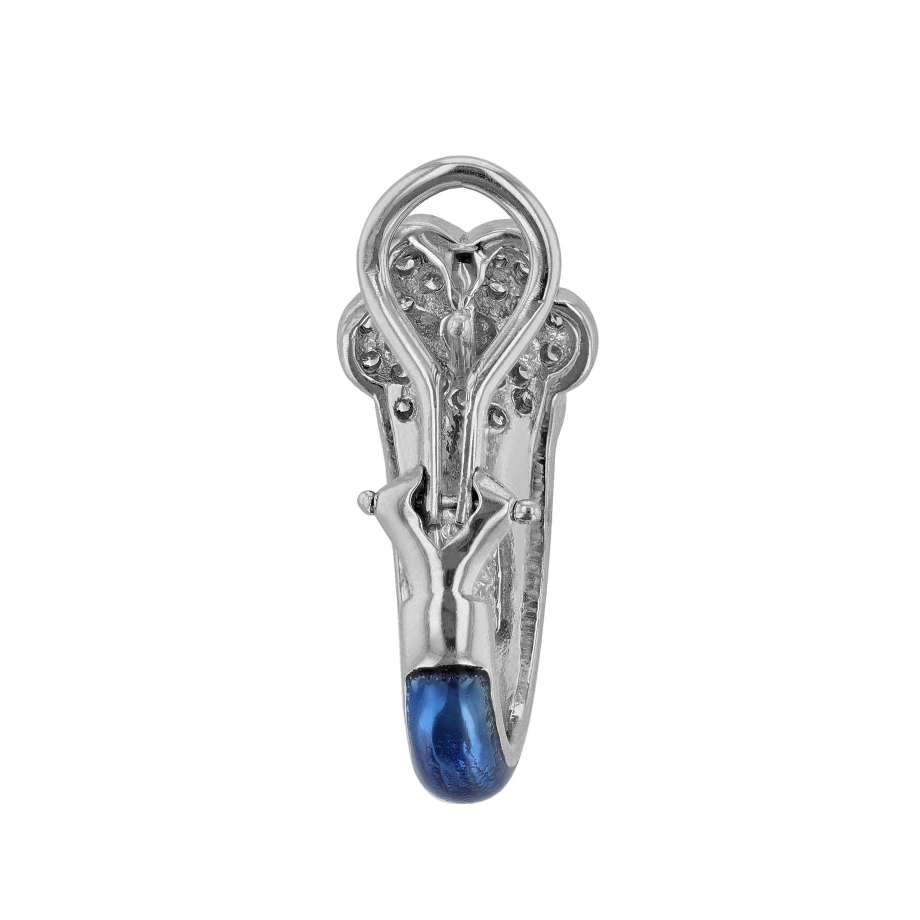 Contemporary Hidalgo 18 Karat White Gold Blue Enamel 0.48 Carat Diamond Flower Clip Earrings For Sale