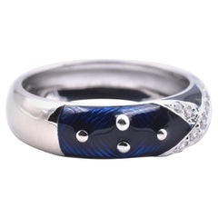 Hidalgo 18 Karat White Gold Blue Enamel and Diamond Ring