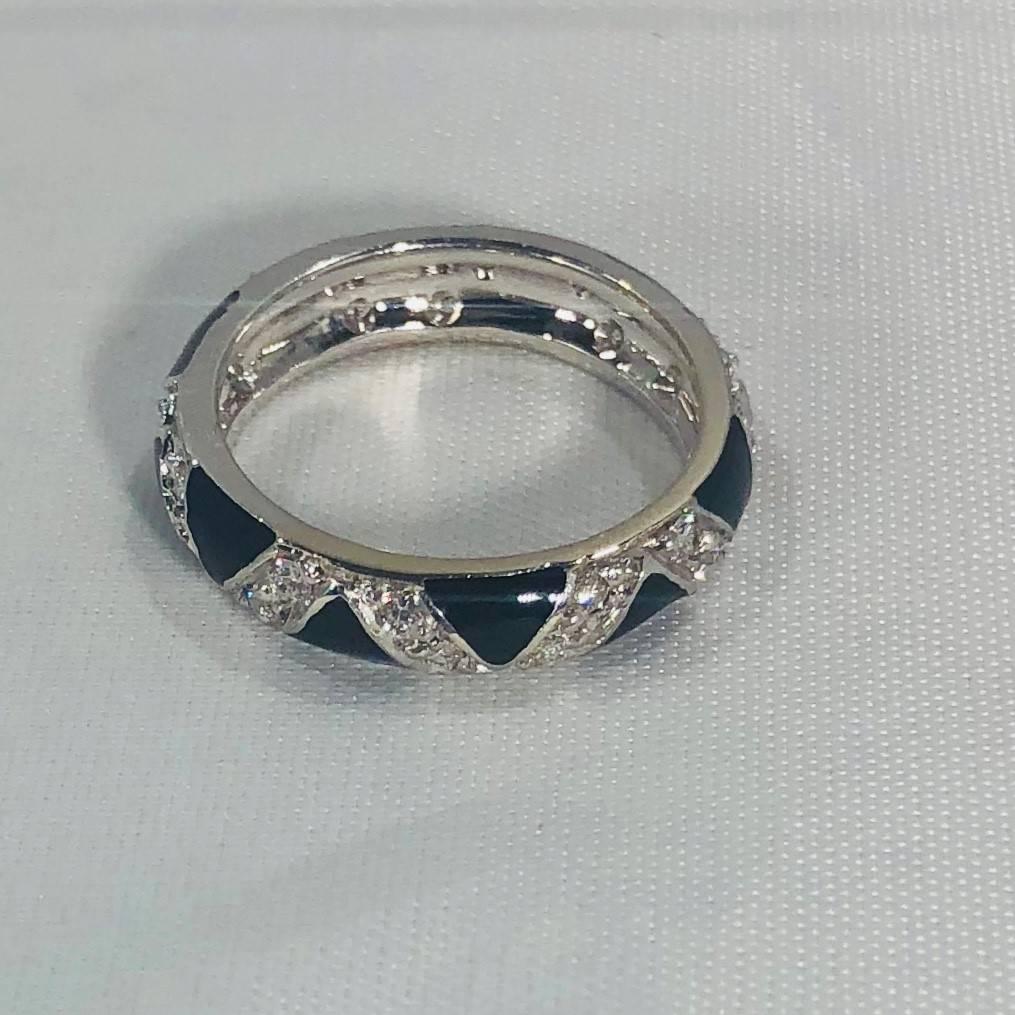 Modern Hidalgo 18 Karat White Gold Diamonds and Black Enamel Stackable Band Ring