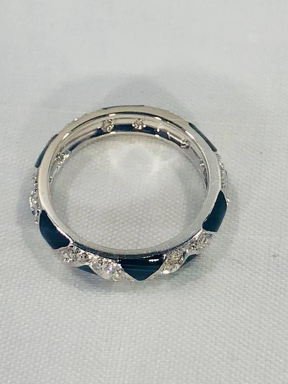 Round Cut Hidalgo 18 Karat White Gold Diamonds and Black Enamel Stackable Band Ring