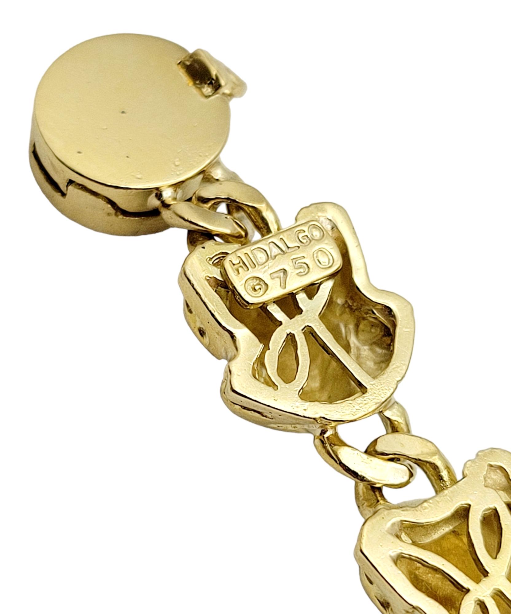 Hidalgo Bracelet à maillons 11 grenouilles en or jaune 18 carats 3D avec émail vert et rouge en vente 3