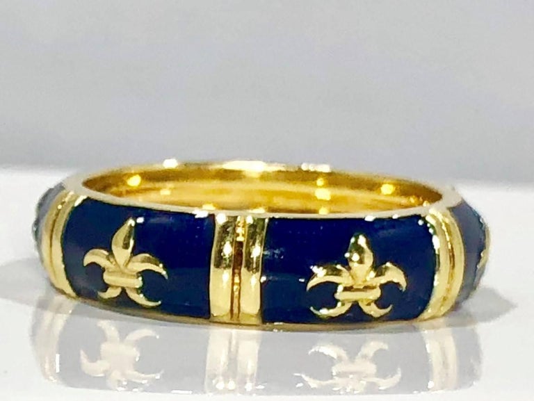 Hidalgo 18 Karat Yellow Gold and Enamel Fleur-de-Lys Stackable Band ...