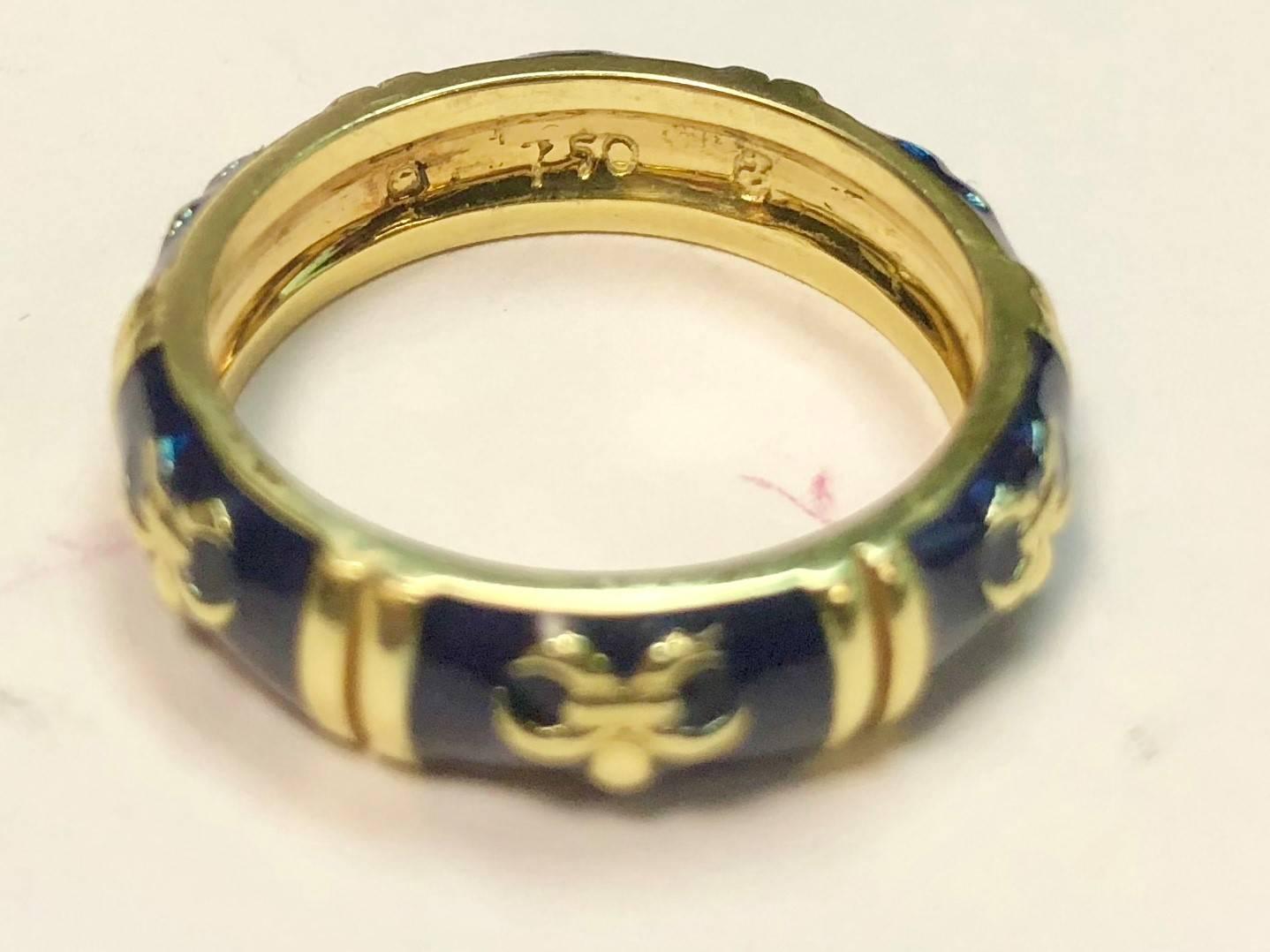 Hidalgo 18 Karat Yellow Gold and Enamel Fleur-de-Lys Stackable Band Ring In New Condition In Mansfield, OH