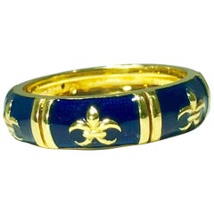 Hidalgo 18 Karat Yellow Gold and Enamel Fleur-de-Lys Stackable Band Ring