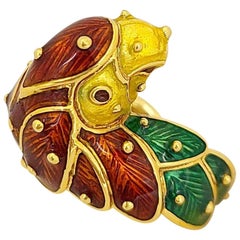 Vintage Hidalgo 18 Karat Yellow Gold and Enamel Parrot Ring