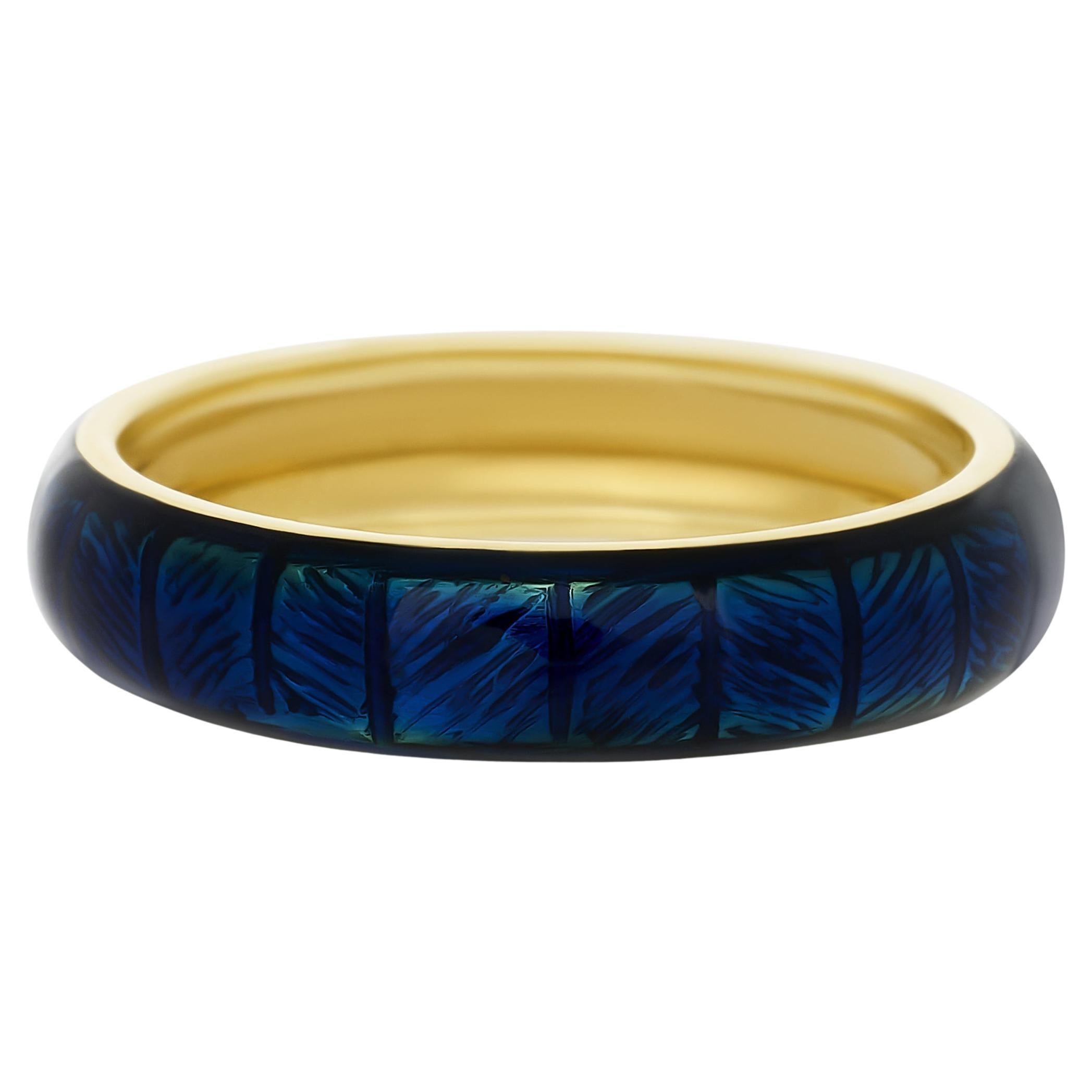Hidalgo 18 Karat Yellow Gold Blue Enamel Band For Sale