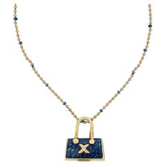 Hidalgo 18 Karat Yellow Gold Blue Enamel Handbag Necklace