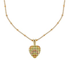 Hidalgo 18 Karat Yellow Gold Multi Color Enamel Heart Necklace