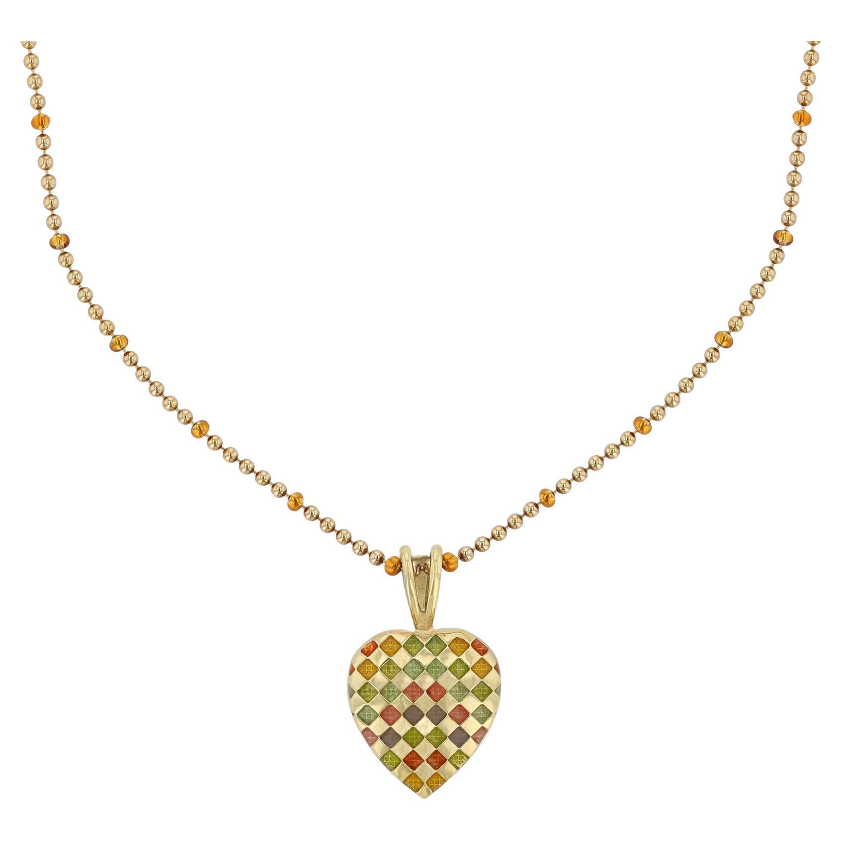 Hidalgo 18 Karat Yellow Gold Multi Color Enamel Heart Necklace