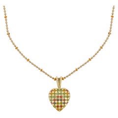Hidalgo 18 Karat Yellow Gold Multi Color Enamel Heart Necklace
