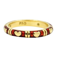 Hidalgo 18 Karat Yellow Gold Red Enamel Hearts Band Ring