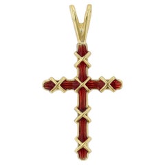 Hidalgo 18 Karat Yellow Gold Red Enamel Wrapped Cross Pendant