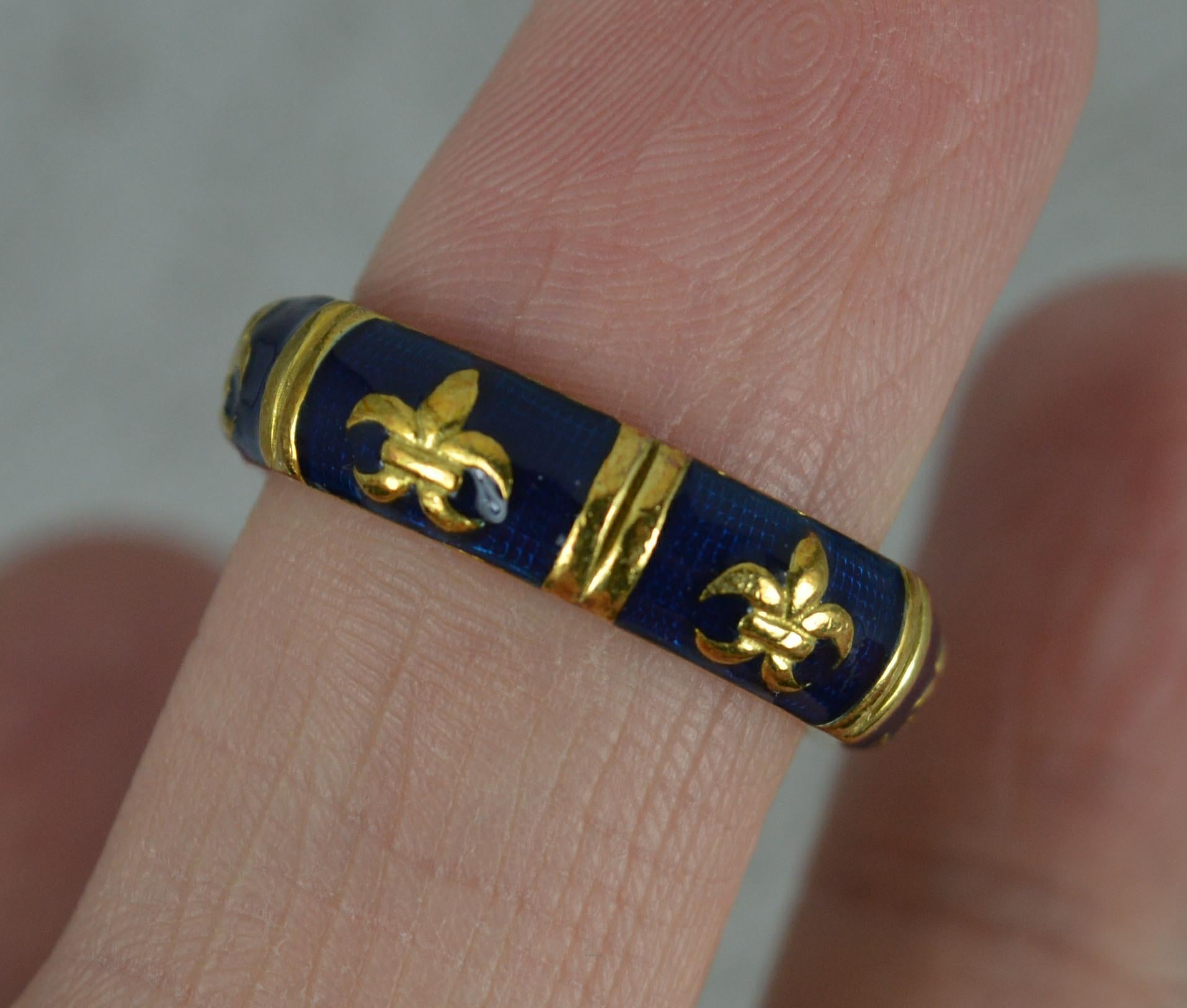 Contemporary Hidalgo 18 Carat Gold Diamond and Blue Enamel Fleur de Lis Stack Band Ring