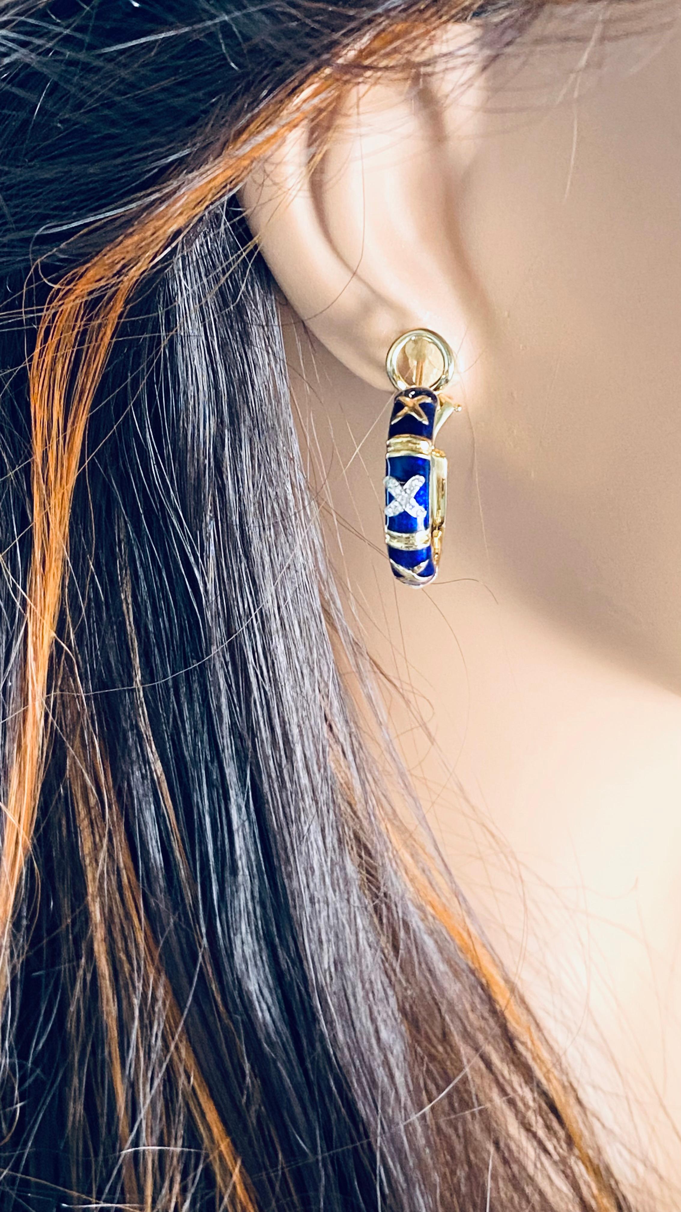 Hidalgo 18K Gold Diamond Enamel Hoop Earrings 5