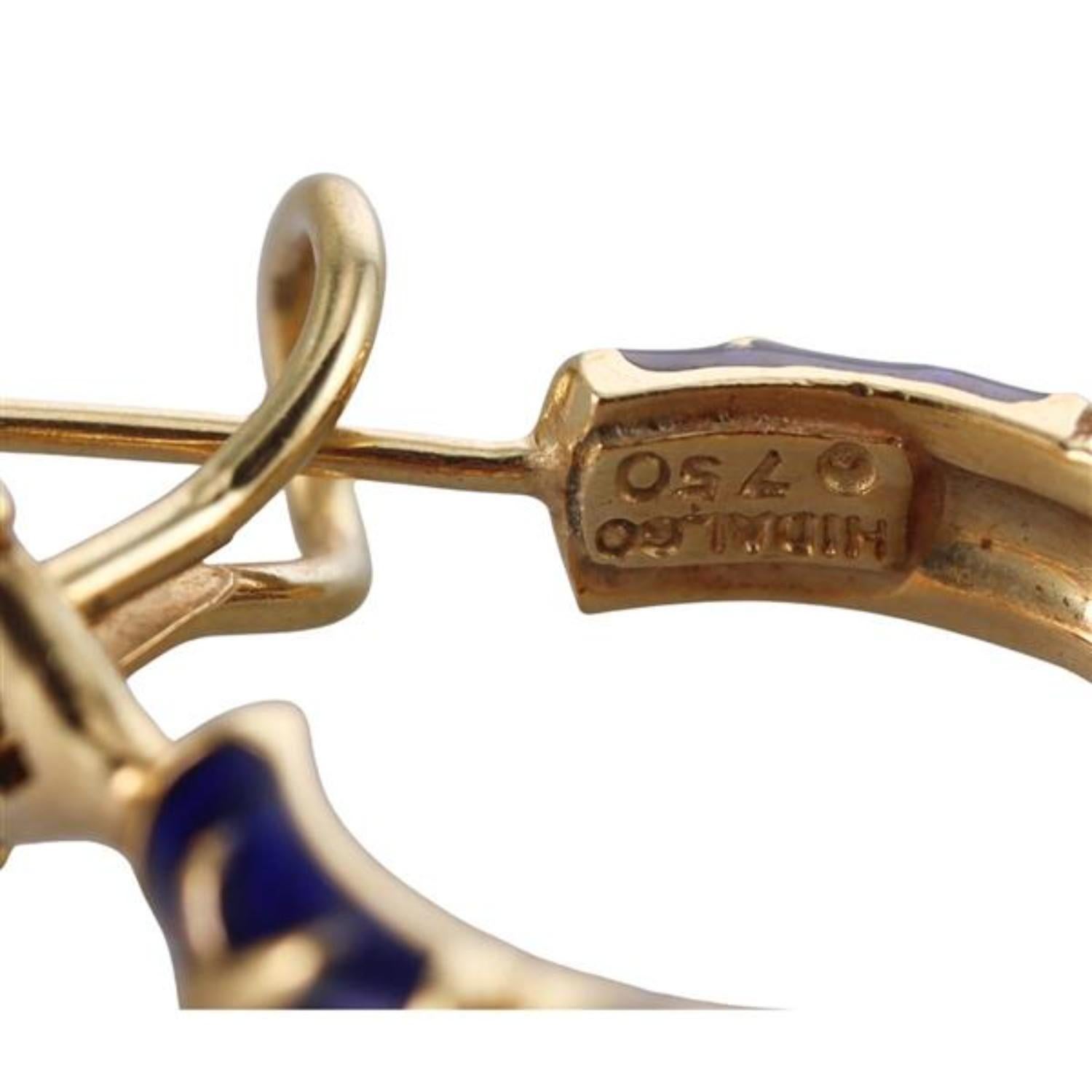 Contemporary Hidalgo 18K Gold Diamond Enamel Hoop Earrings