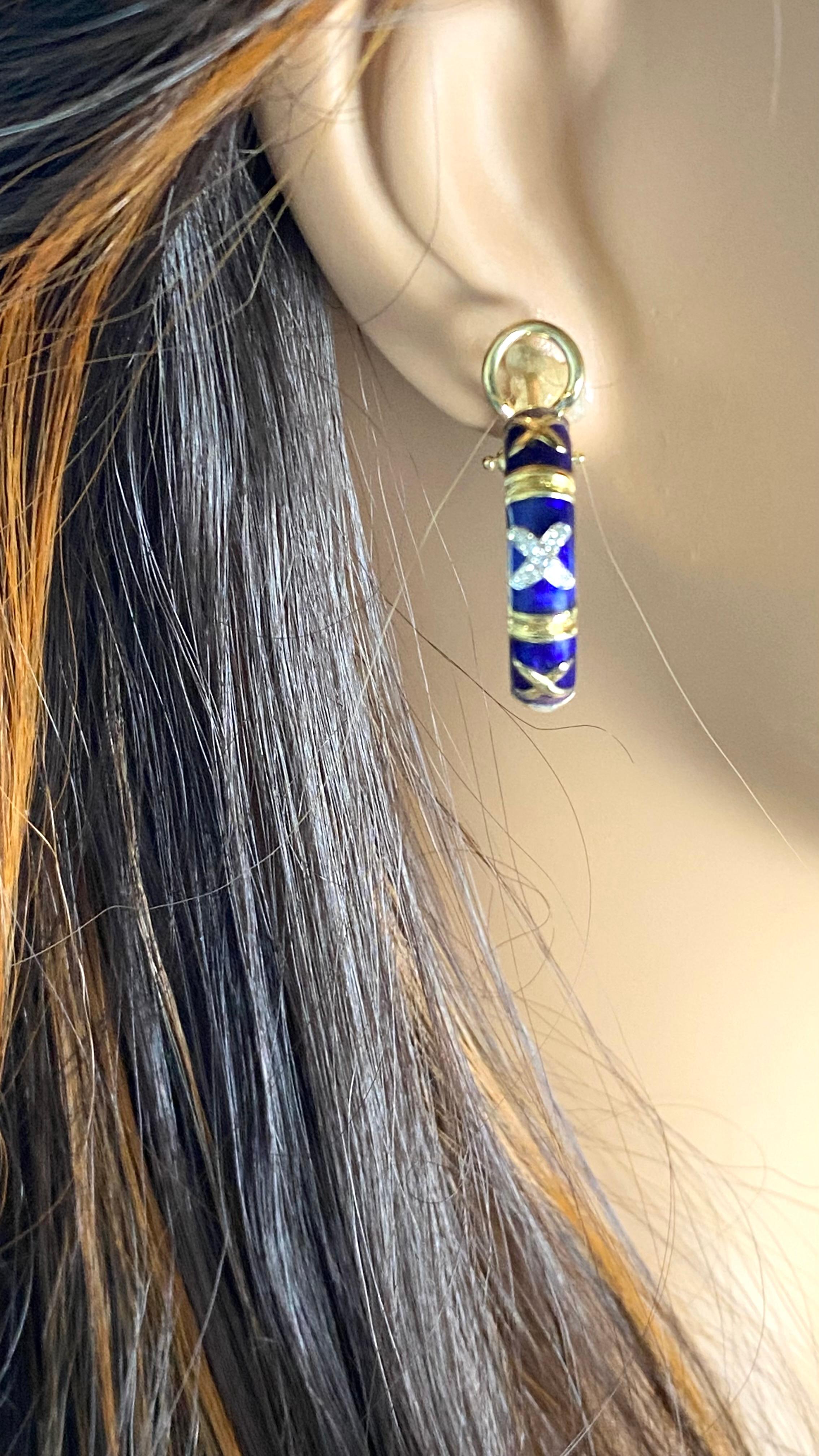 Round Cut Hidalgo 18K Gold Diamond Enamel Hoop Earrings