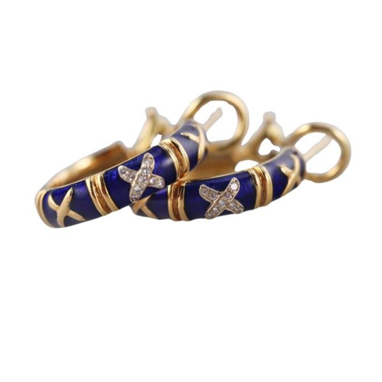 Women's Hidalgo 18K Gold Diamond Enamel Hoop Earrings