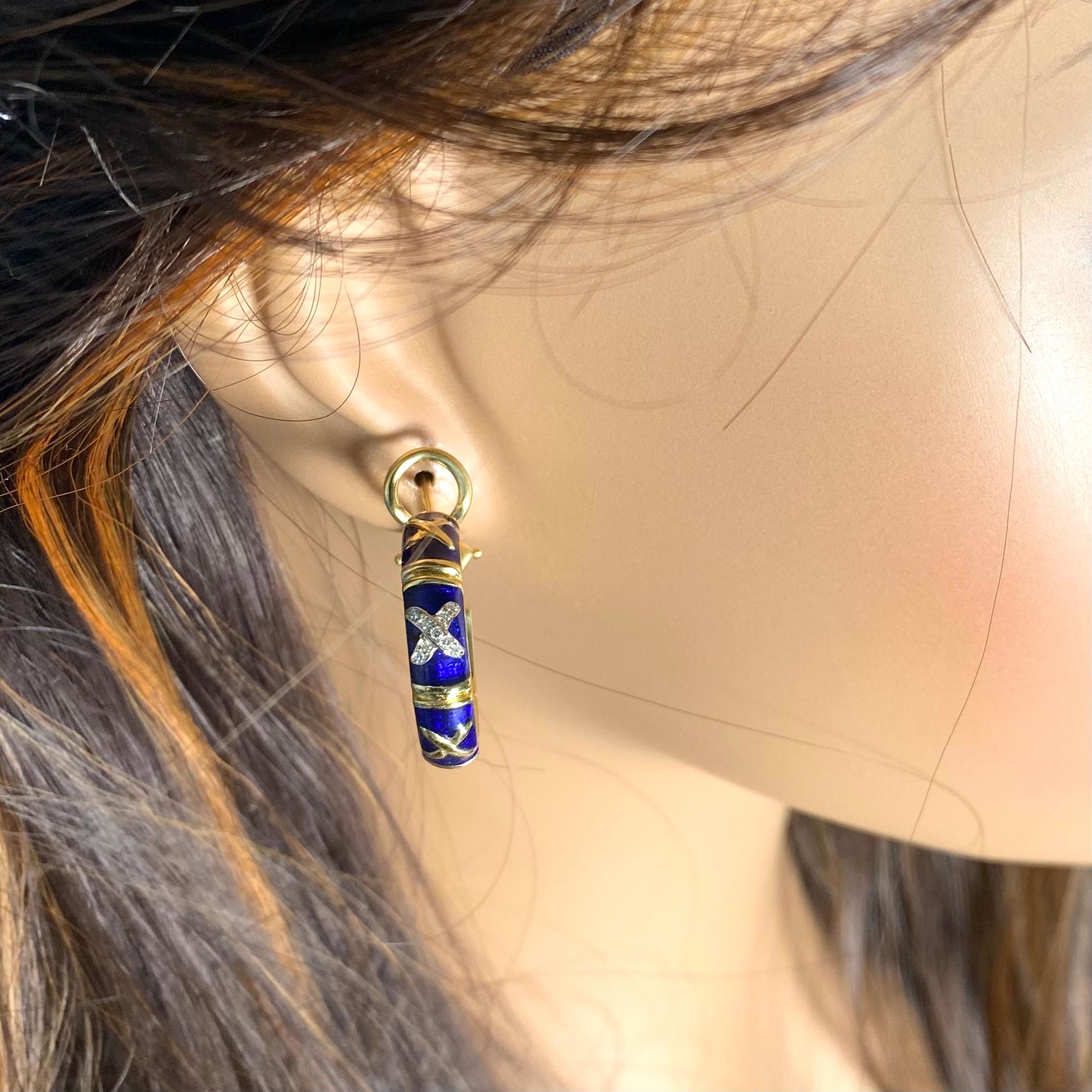 Hidalgo 18K Gold Diamond Enamel Hoop Earrings 1