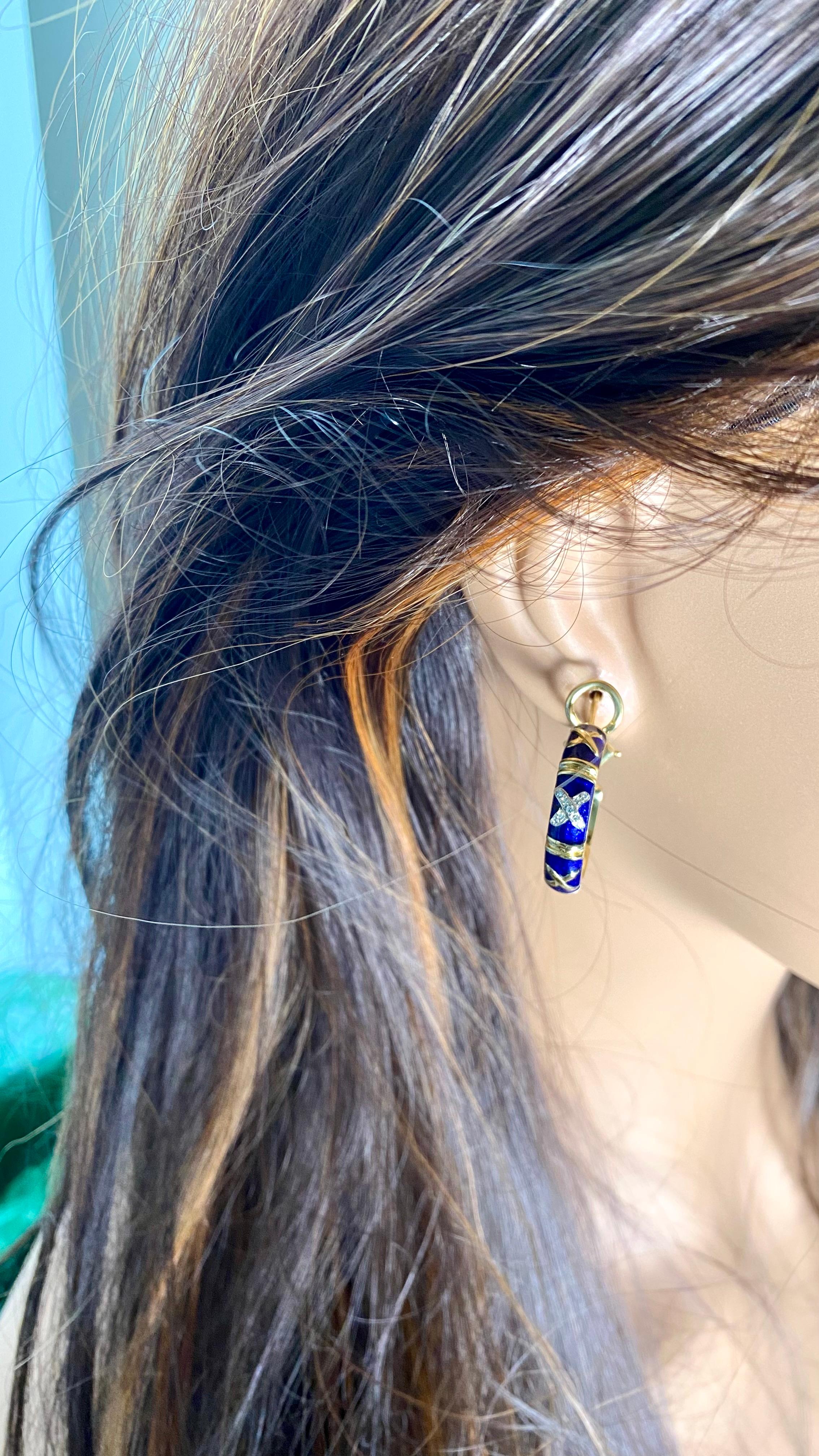 Hidalgo 18K Gold Diamond Enamel Hoop Earrings 2