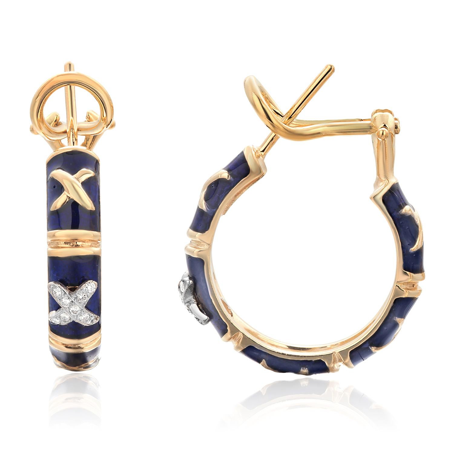 Hidalgo 18K Gold Diamond Enamel Hoop Earrings 3
