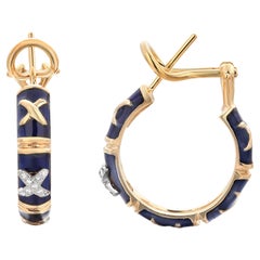 Hidalgo 18K Gold Diamond Enamel Hoop Earrings