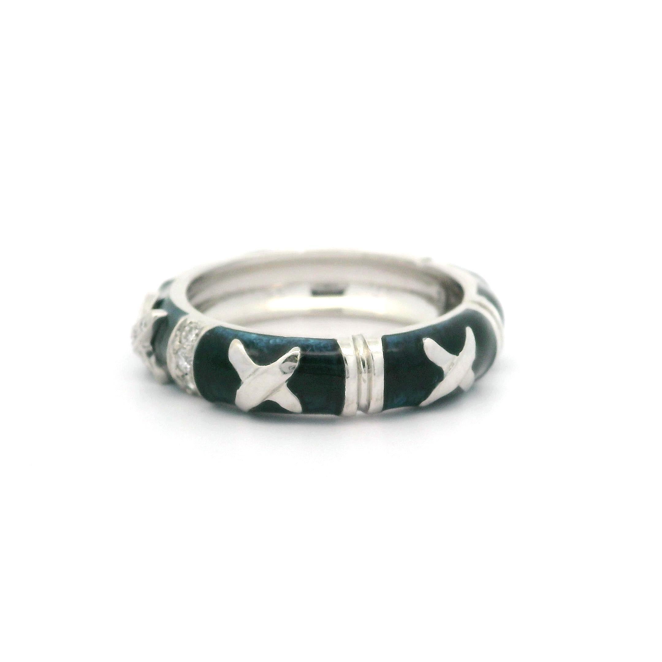 Women's Hidalgo 18k White Gold 0.10ctw Diamond & Dark Blue Enamel 