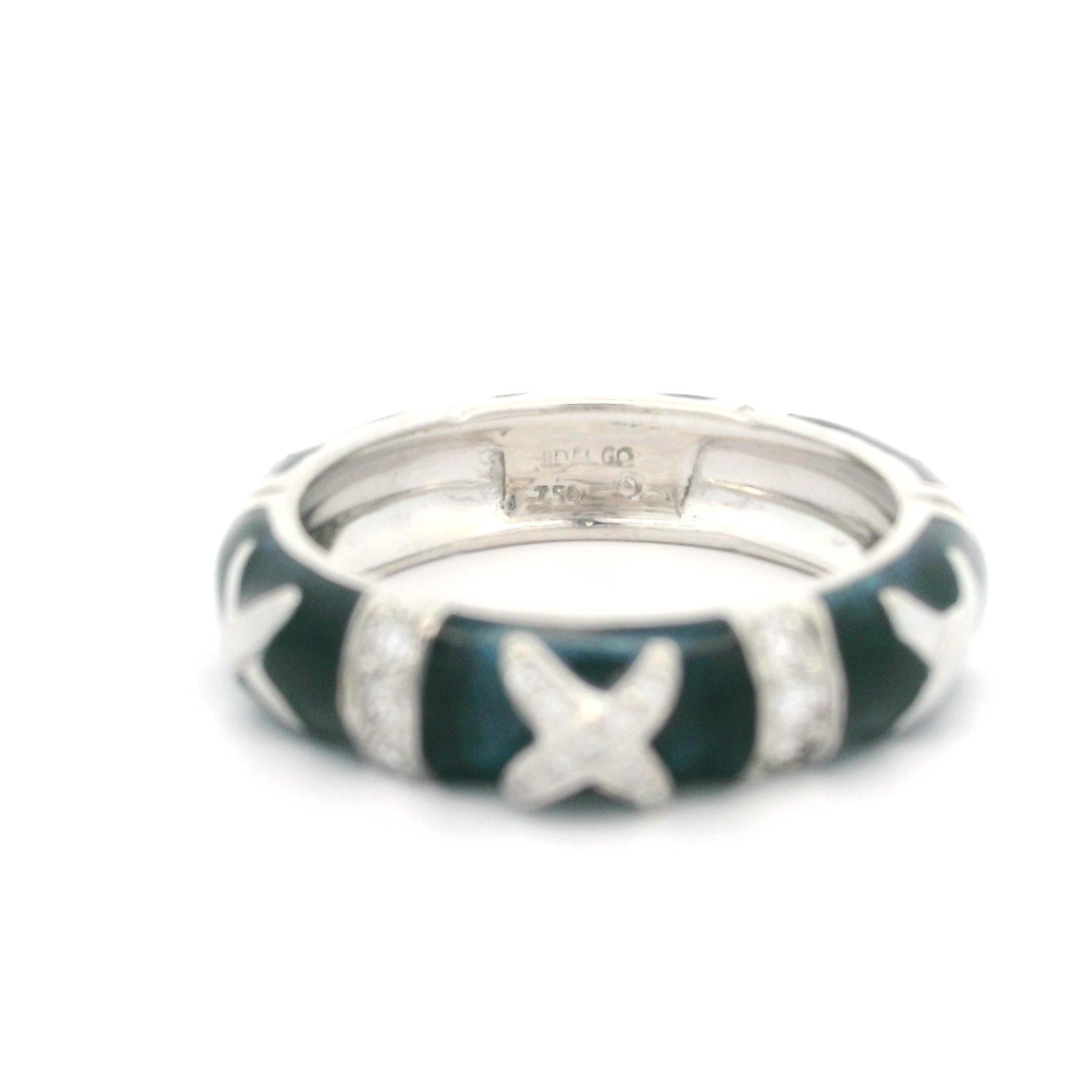 Hidalgo 18k White Gold 0.10ctw Diamond & Dark Blue Enamel 