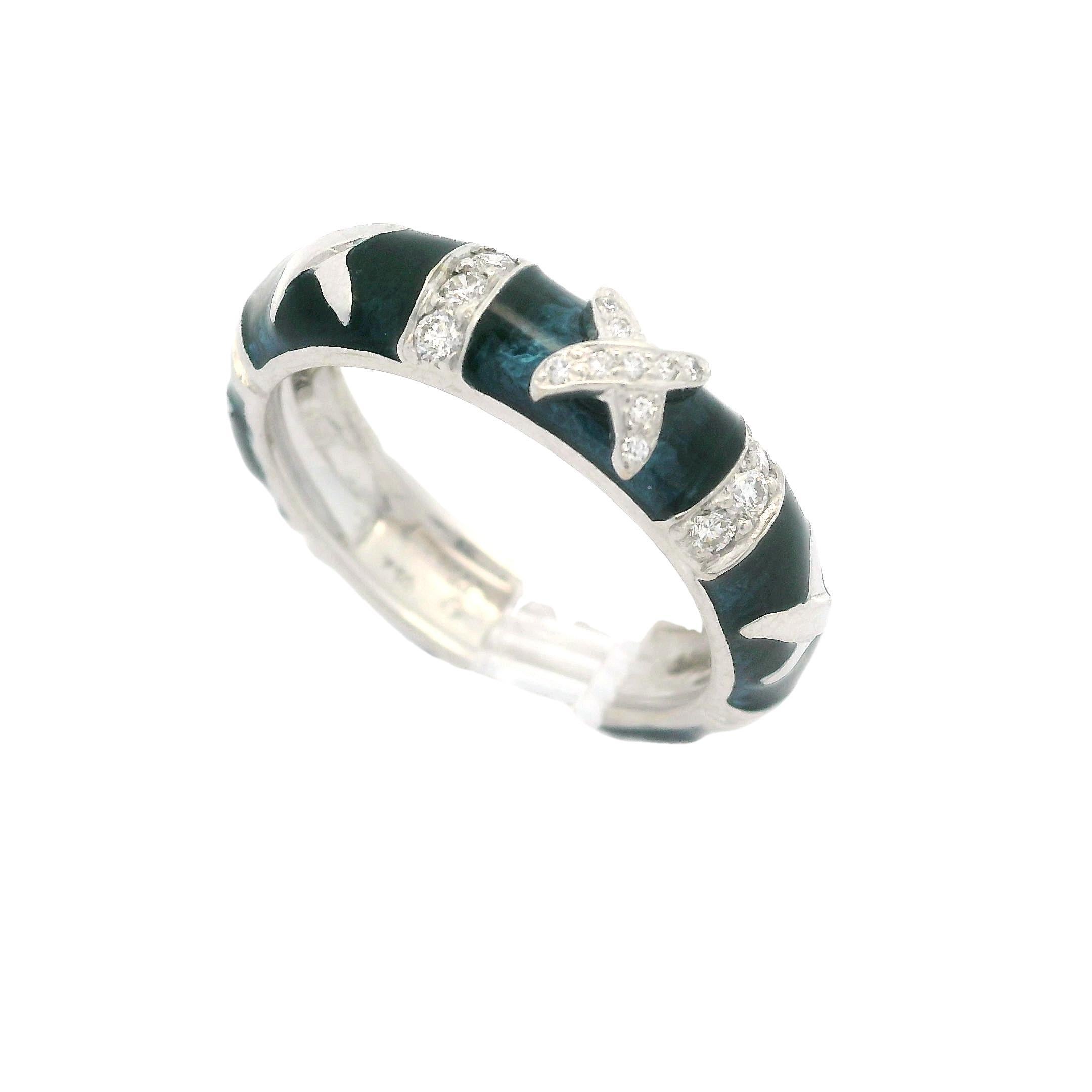 Hidalgo 18k White Gold 0.10ctw Diamond & Dark Blue Enamel 