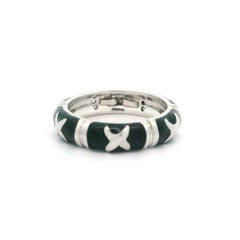 Hidalgo 18k White Gold 0.10ctw Diamond & Dark Blue Enamel "X" Band Ring