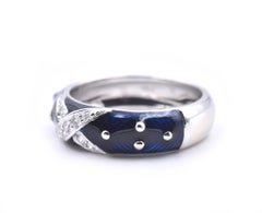Hidalgo 18 Karat White Gold Blue Enamel and Diamond Ring