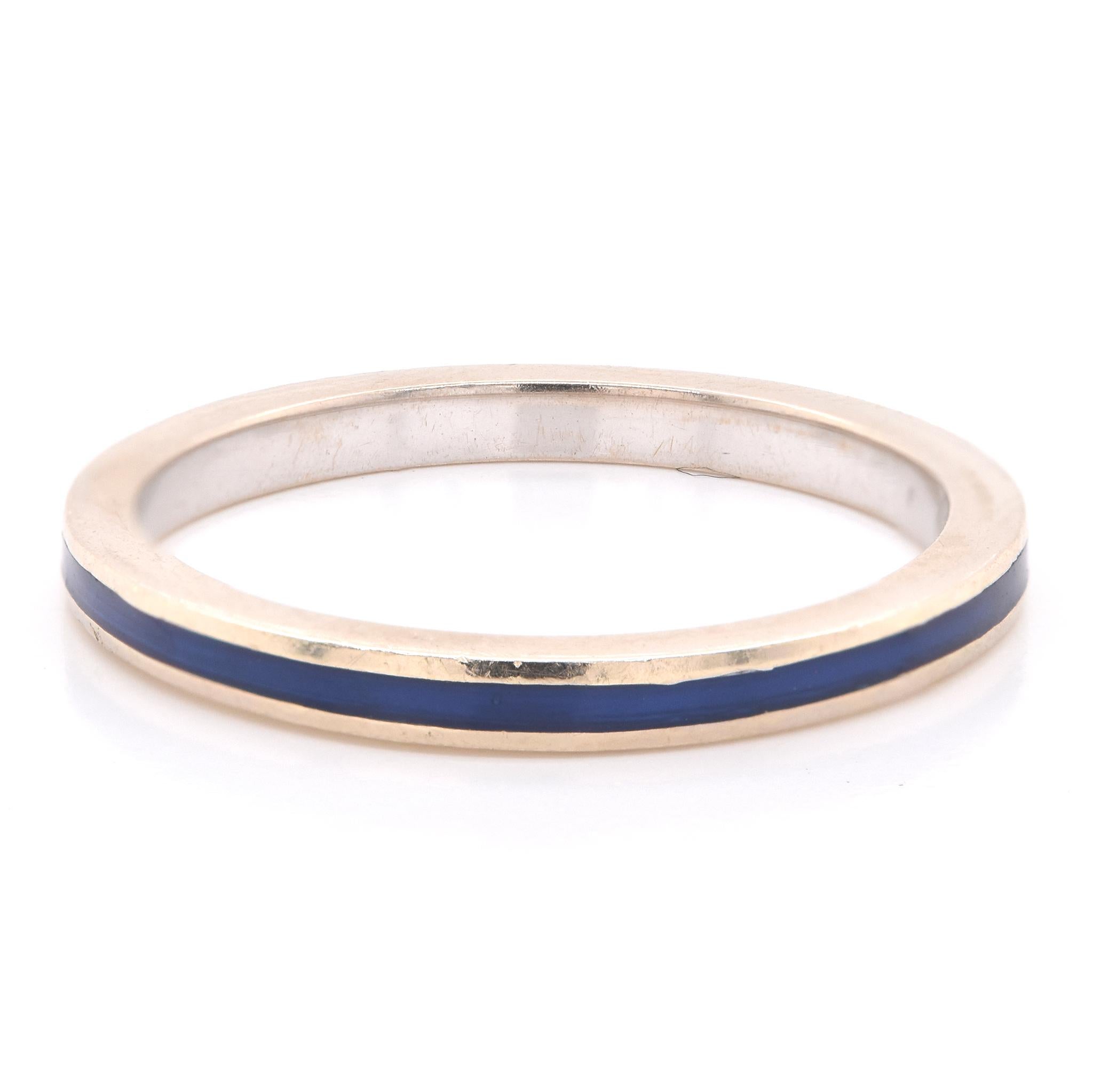 Designer: Hidalgo
Material: 18k white gold and blue enamel
Dimensions: band measures 1.95mm in width
Weight: 2.3 grams
