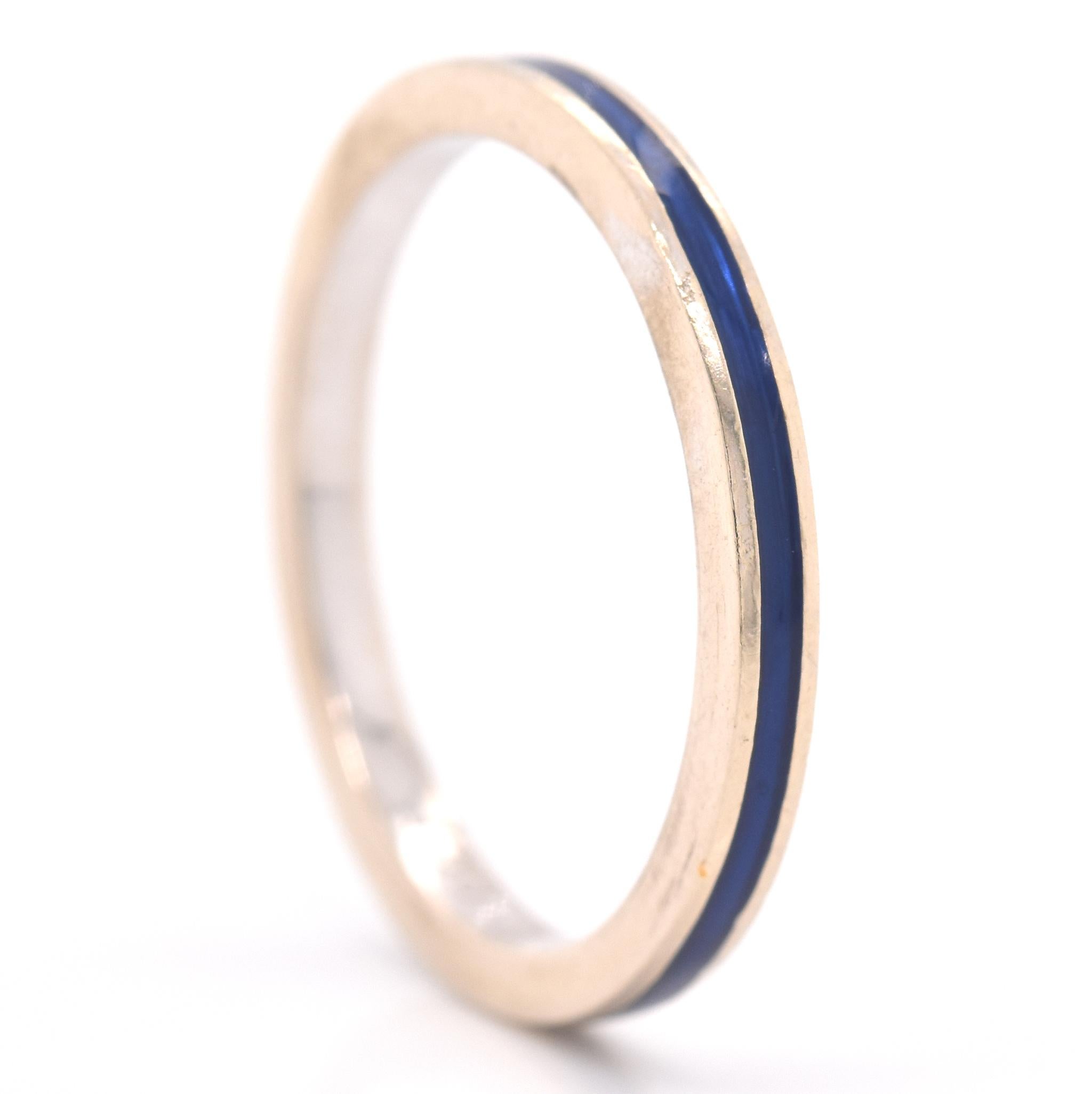 Women's or Men's Hidalgo 18 Karat White Gold Blue Enamel Band For Sale