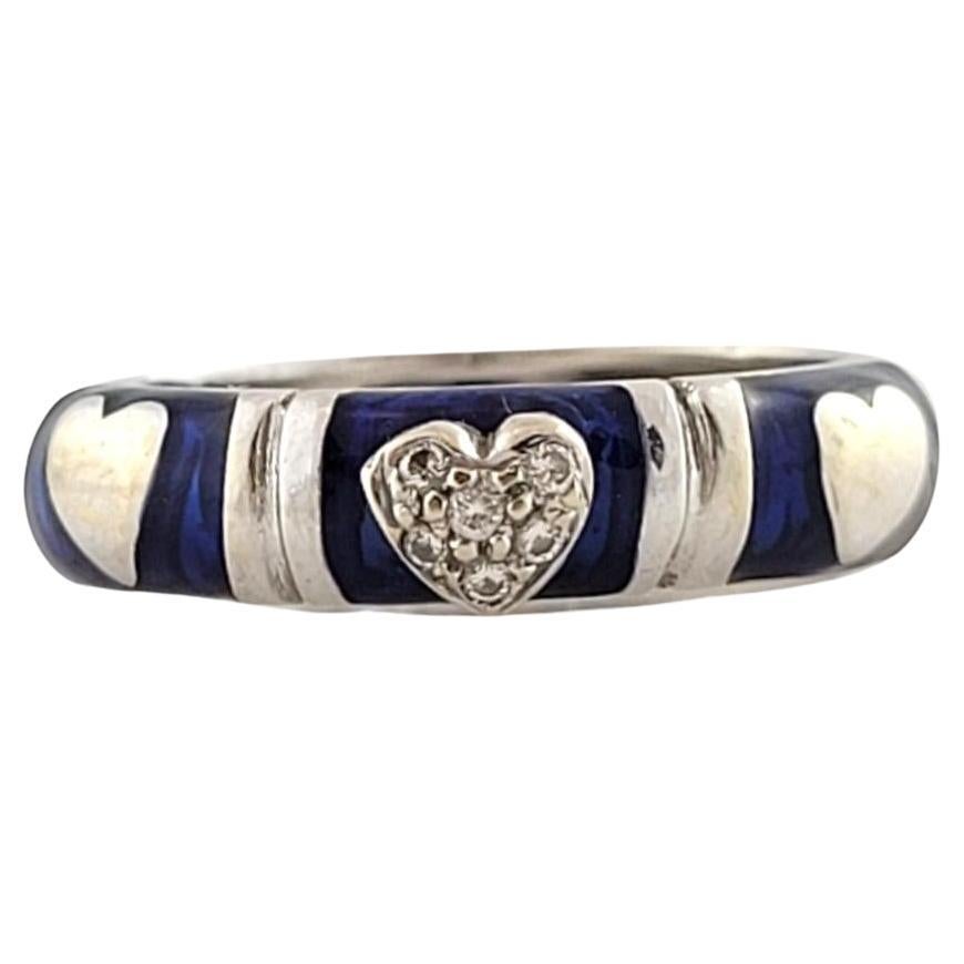 Hidalgo 18K White Gold Blue Enamel Diamond Heart Band #16092 For Sale