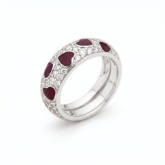 Fede a forma di cuore Hidalgo in oro bianco 18 carati con pavé di diamanti e smalto rosso