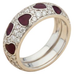Fede a forma di cuore Hidalgo in oro bianco 18 carati con pavé di diamanti e smalto rosso