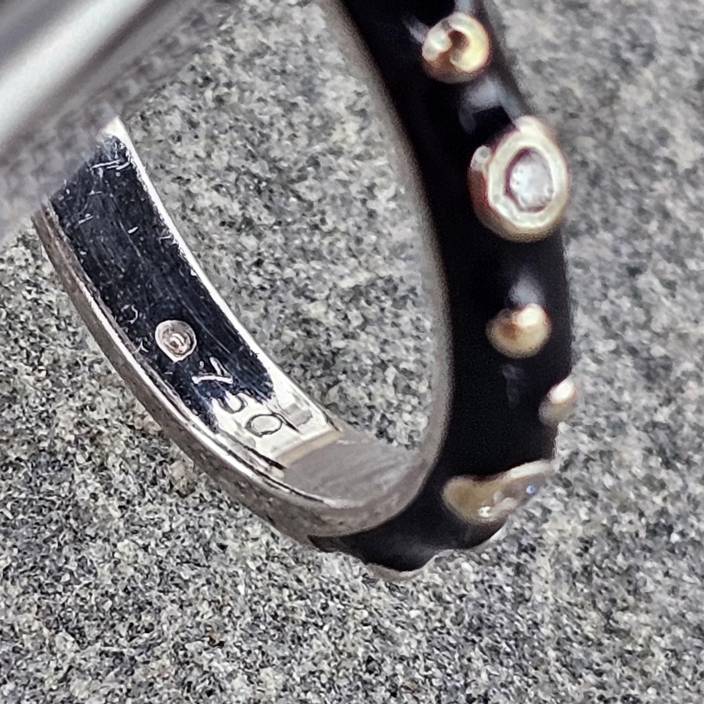 Women's Hidalgo 18k White Gold Ring Band Black Enamel Bezel Set Diamond size 6.75 For Sale