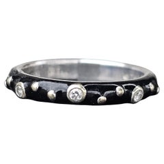 Hidalgo 18k Weißgold Ringband Schwarz Emaille Lünette gefasst Diamant Größe 6,75