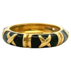 Hidalgo 18k Yellow Gold and Black Enamel Band Ring Size 8.5
