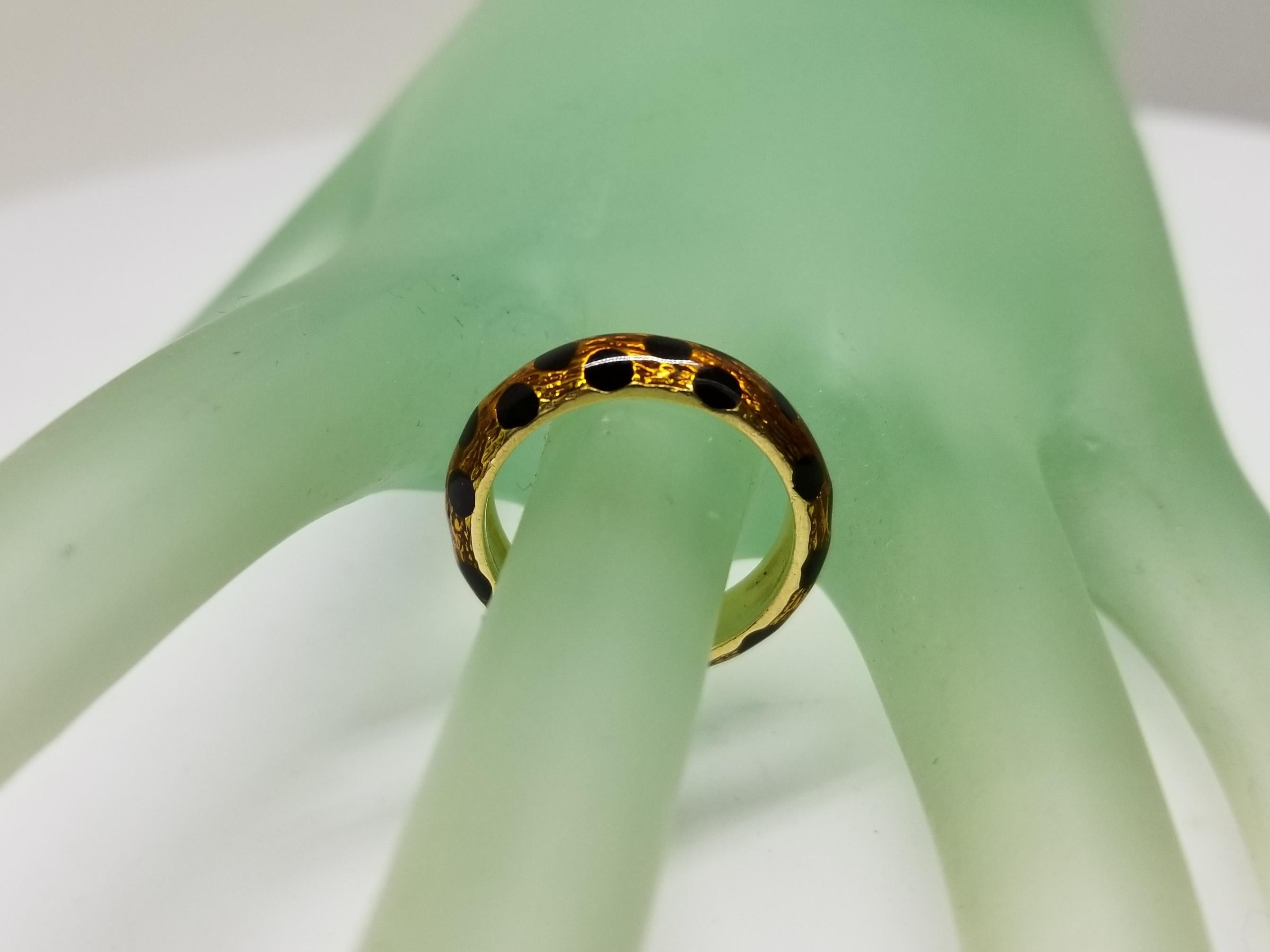Artisan Hidalgo 18 Karat Gold and Enamel Ring with Orange Leopard and Black Enamel