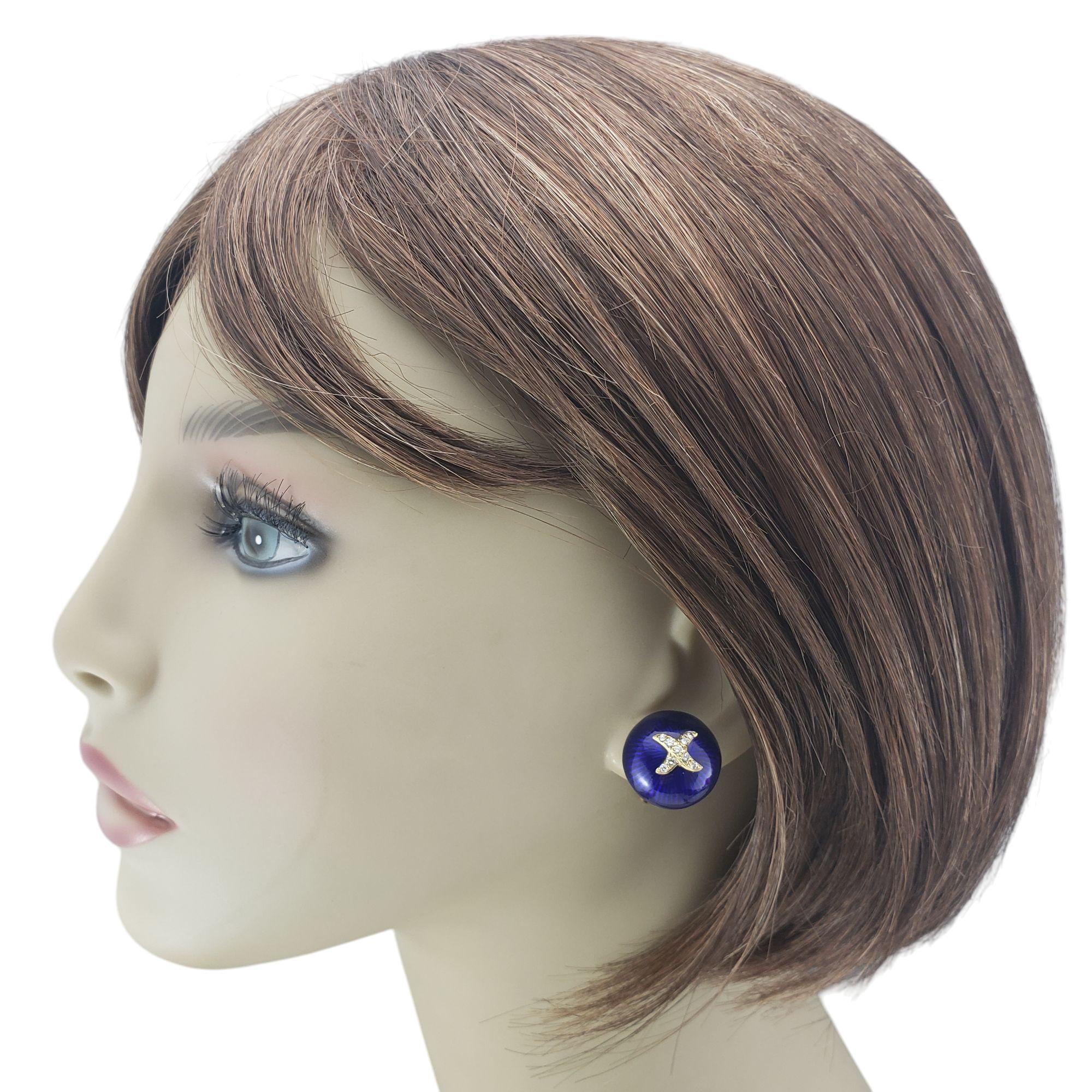 Hidalgo Ohrringe aus 18 Karat Gelbgold mit blauer Emaille und Diamanten #21039 Damen im Angebot