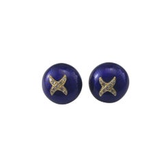 Hidalgo 18K Yellow Gold Blue Enamel and Diamond Earrings #21039