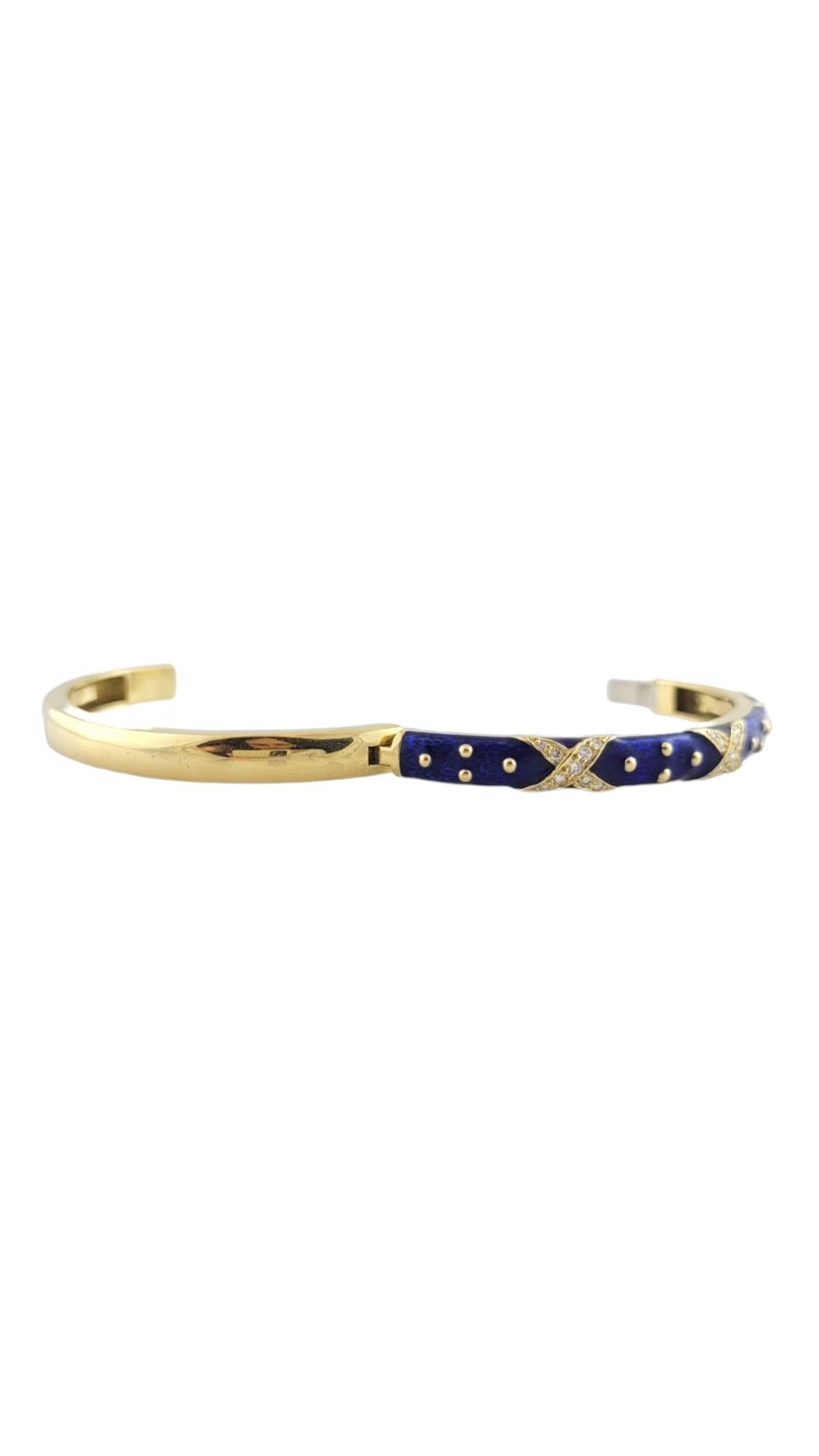 Hidalgo 18K Yellow Gold Blue Enamel Diamond X Hinged Bangle Bracelet #16086 In Good Condition For Sale In Washington Depot, CT