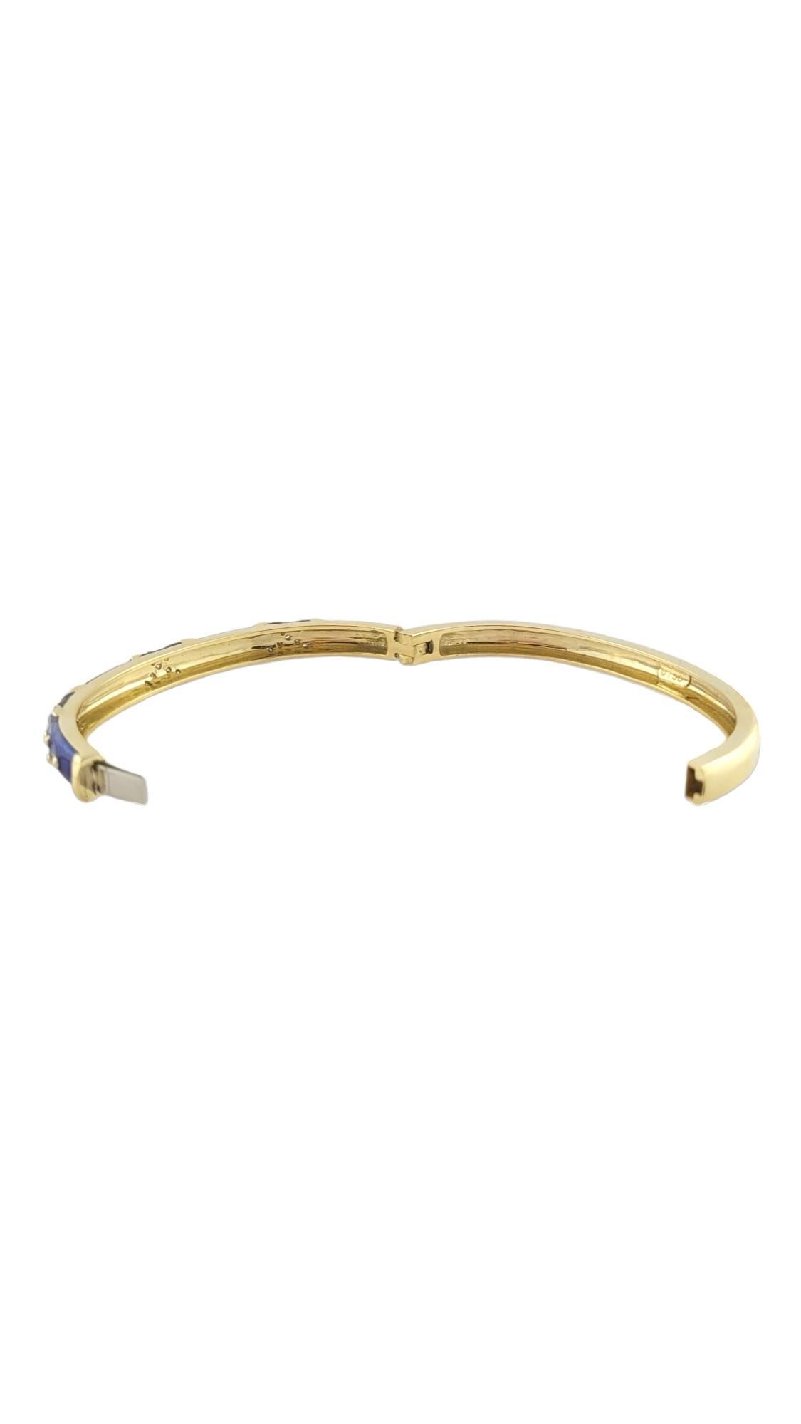 Women's Hidalgo 18K Yellow Gold Blue Enamel Diamond X Hinged Bangle Bracelet #16086 For Sale