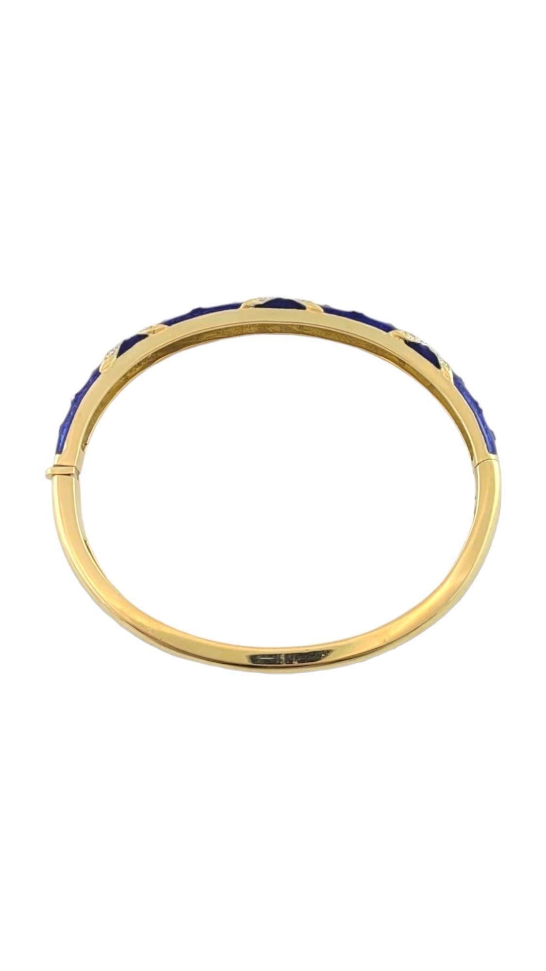 Hidalgo 18K Yellow Gold Blue Enamel Diamond X Hinged Bangle Bracelet #16086 For Sale 1