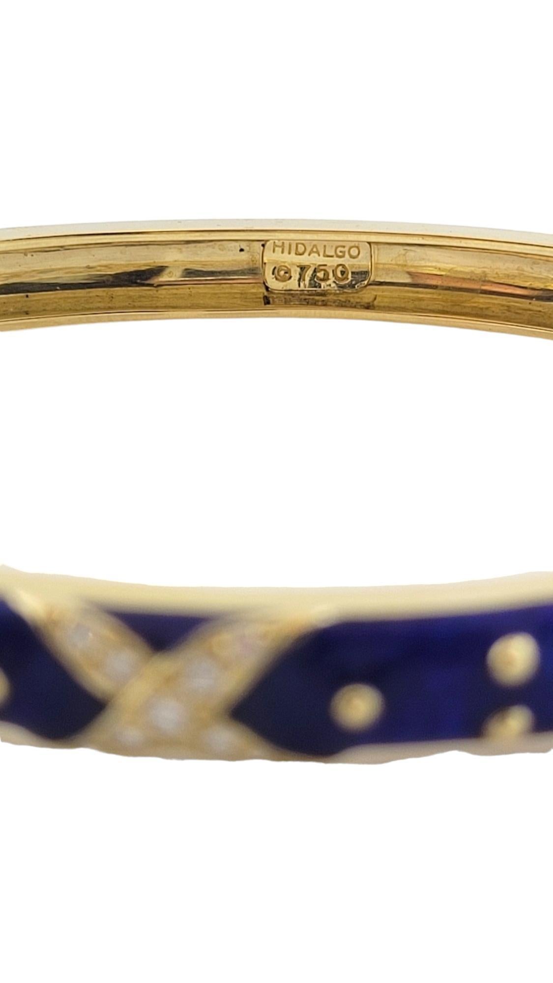 Hidalgo 18K Yellow Gold Blue Enamel Diamond X Hinged Bangle Bracelet #16086 For Sale 2