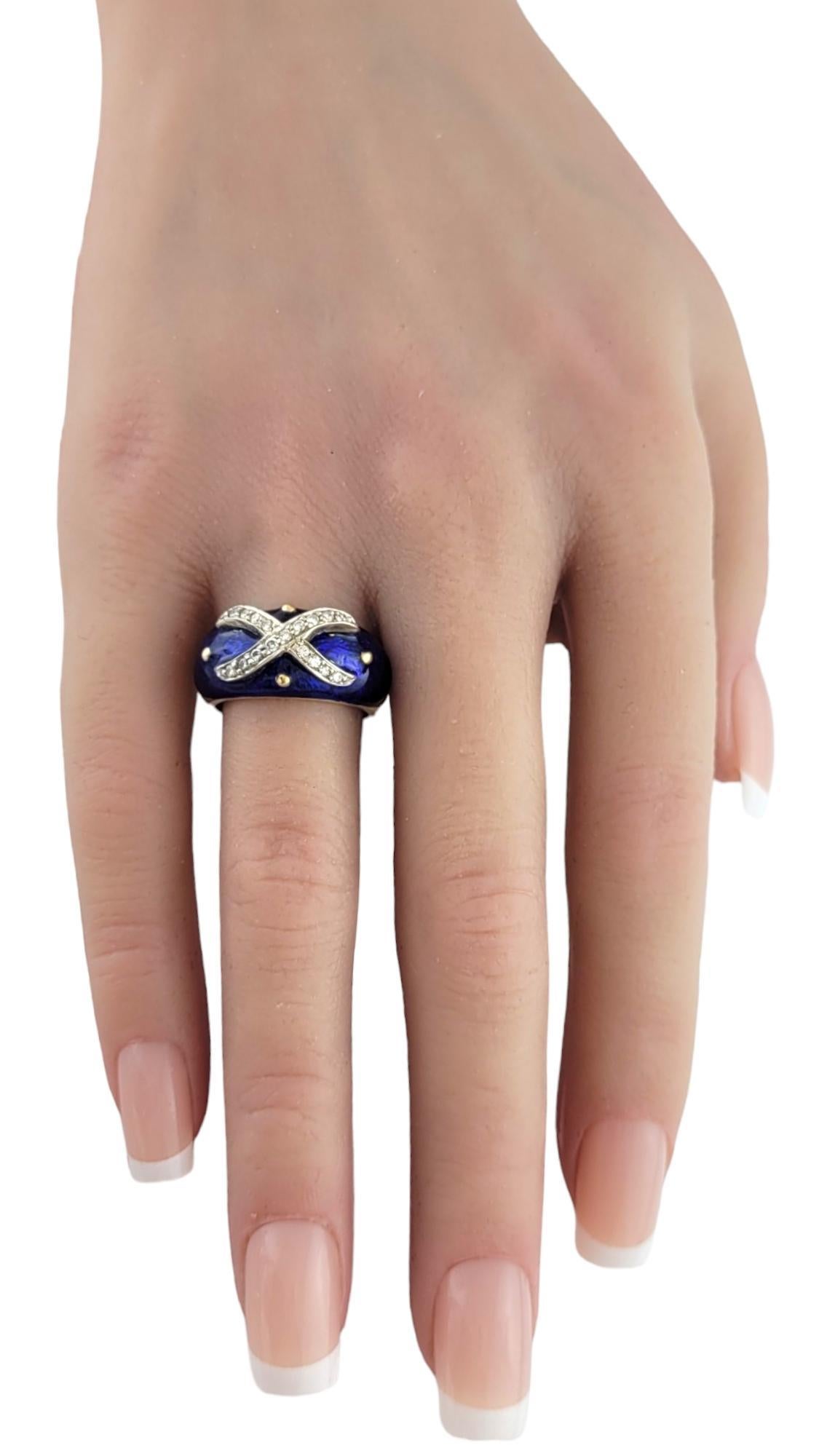 Hidalgo 18K Yellow Gold Blue Enamel Diamond X Ring Size 6.5 #18221 In Good Condition For Sale In Washington Depot, CT