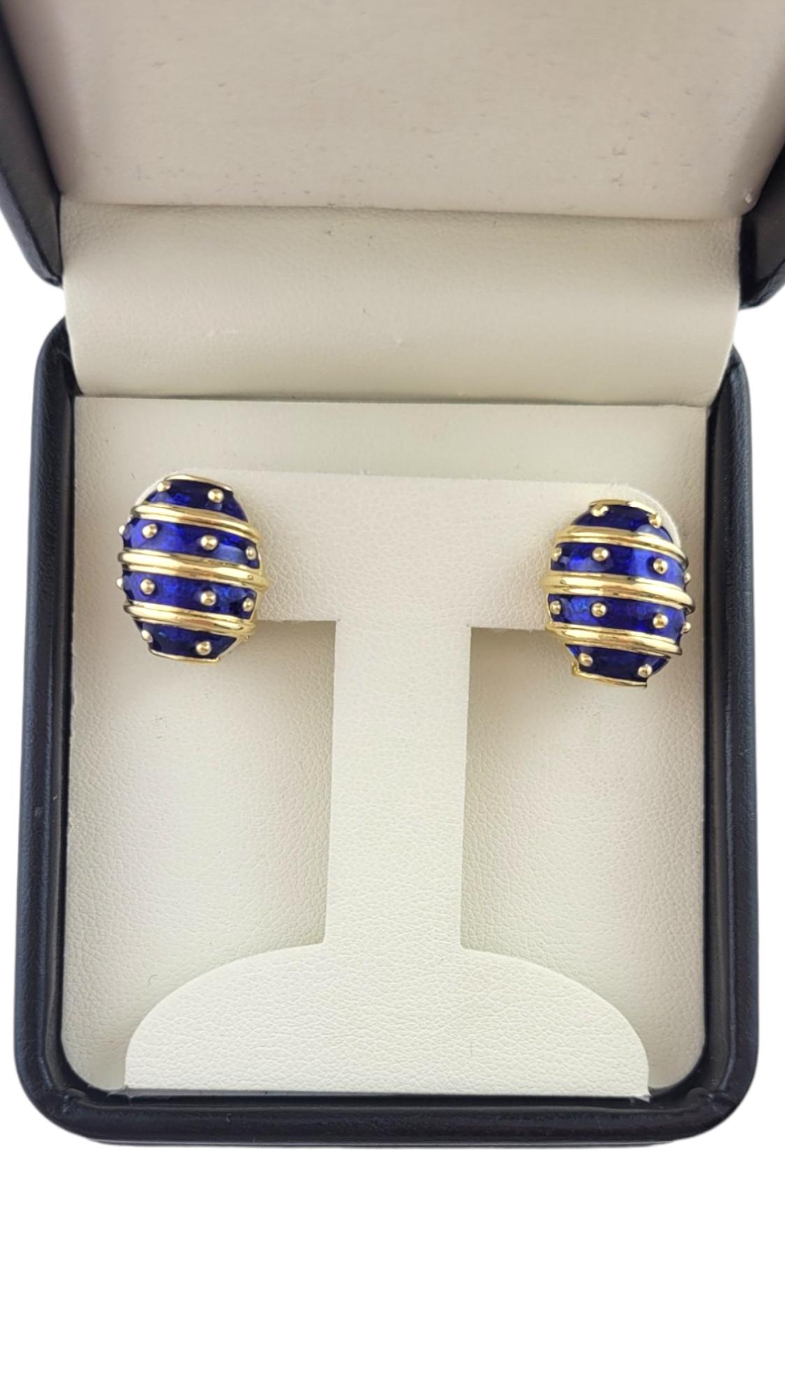 Hidalgo 18K Yellow Gold Blue Enamel Earrings #16089 For Sale 2