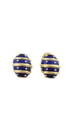 Hidalgo 18K Yellow Gold Blue Enamel Earrings #16089